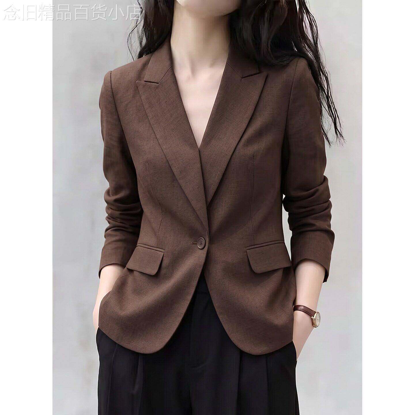 职业装咖色西装外套女2026秋季新款今年流行爆款长袖翻领气质上衣