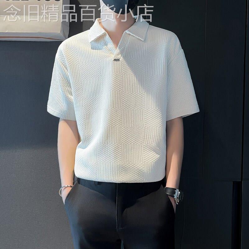 轻奢高端V领短袖Polo男士衫夏季翻领T恤2026新款休闲上衣半袖T恤