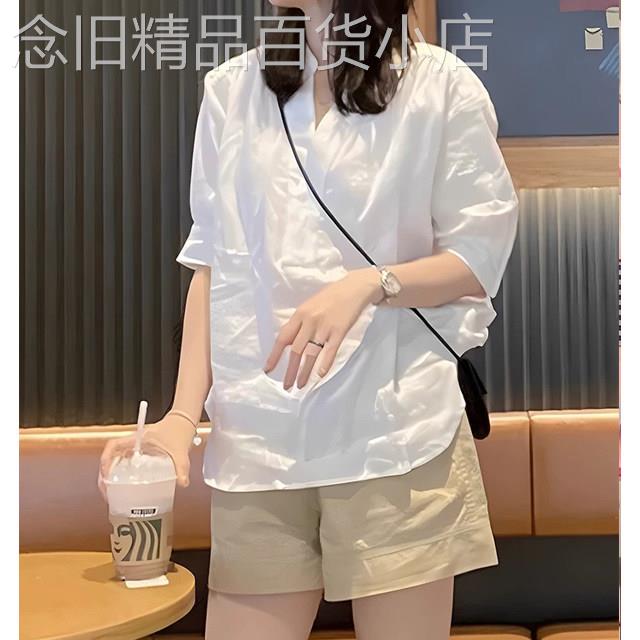 轻熟风白色棉麻短袖衬衫女卡其短裤两件套2026夏季新款欧货套装潮