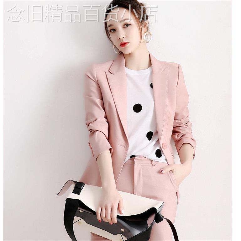 日系柔雅休闲气质豆粉色一粒扣修身显瘦小西服春秋季外套上衣服女