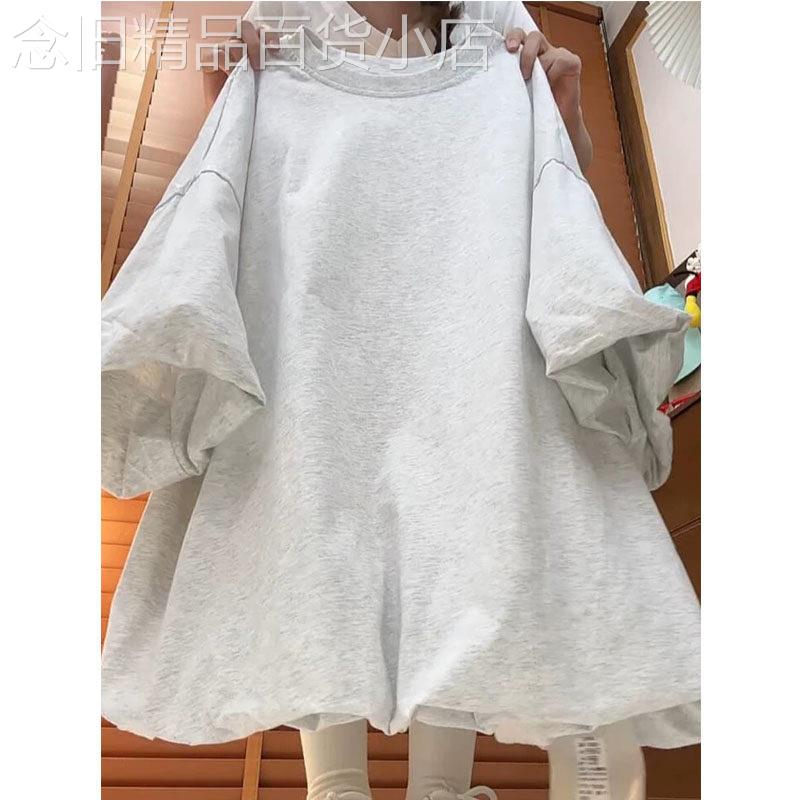 花苞短袖女中长版休闲T恤2026年夏季新款欧货设计感慵懒风上衣潮