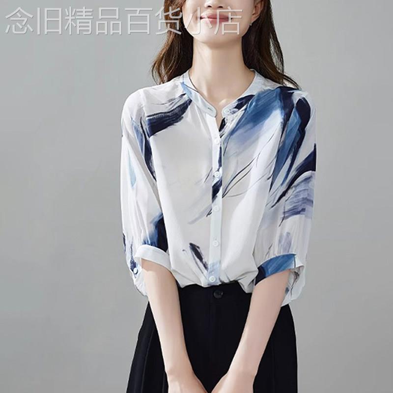 白色雪纺衬衫女2026夏季新款设计感小众时尚波点印花气质短袖上衣