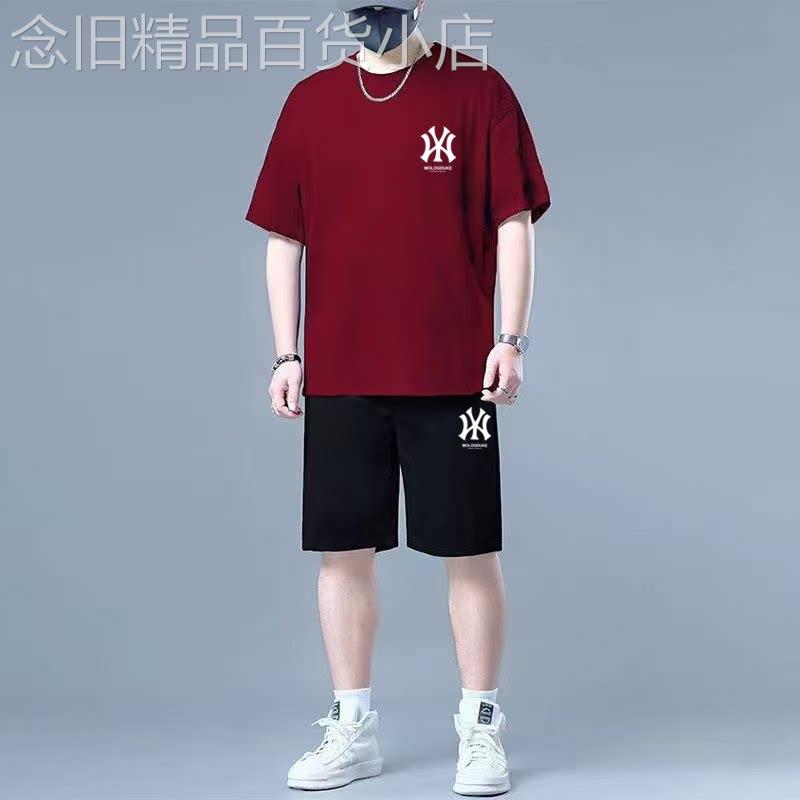 港风潮牌休闲短裤男士宽松印花五分裤针织卫裤大码直筒跑步运动裤