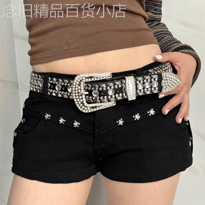 水钻铆钉皮带女款辣妹y2k千禧腰带女2025新款个性装饰牛仔裤短裤