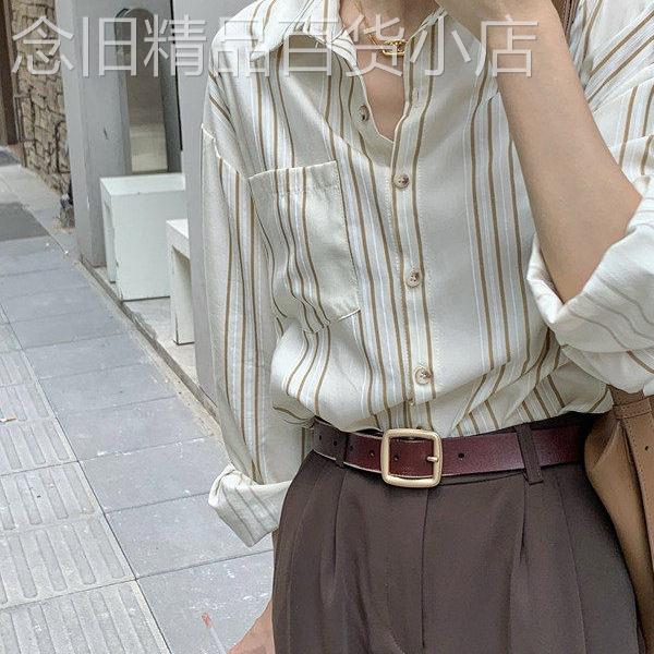 条纹长袖衬衫女春秋薄款2026新款翻领开衫设计感小众宽松休闲上衣