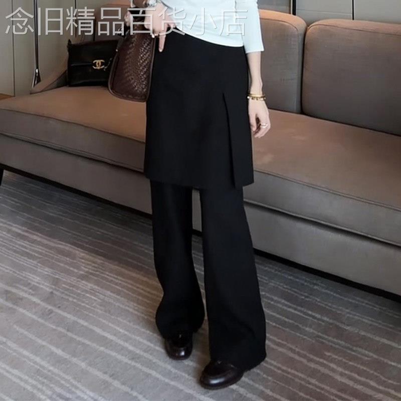 黑色假两件阔腿裤女2026夏季新款高腰显瘦通勤设计感时尚休闲裤子