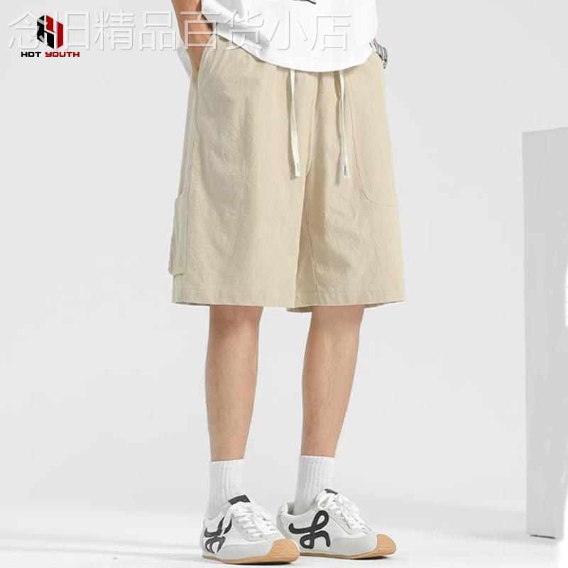 香港潮牌纯棉短裤男运动夏季新款外穿五分裤薄款棉麻裤子直筒休闲