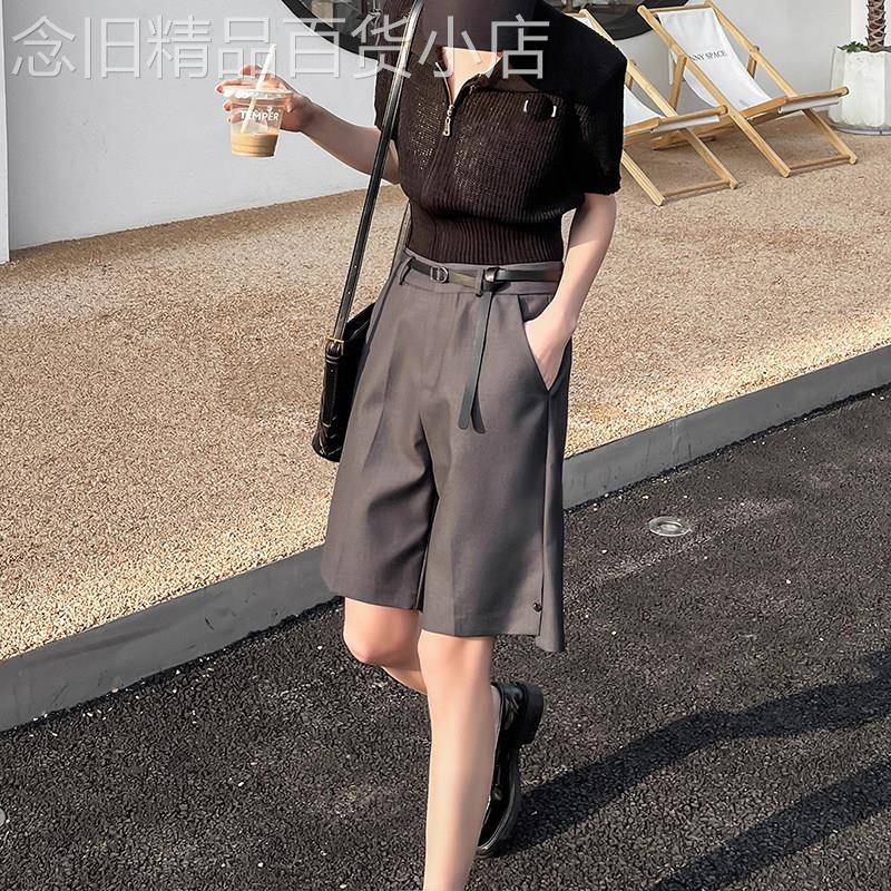 灰色西装短裤女2026夏季新款高腰窄版休闲五分裤欧货显瘦直筒中裤