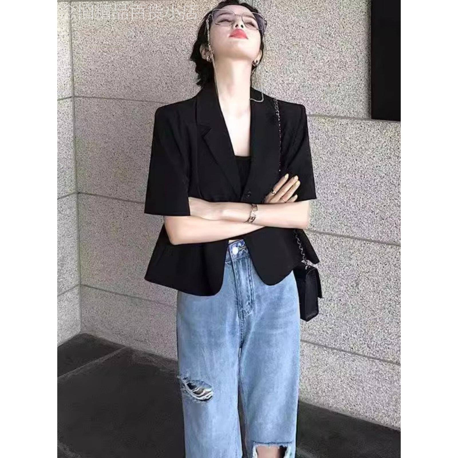日系大码西装外套女夏季新款微胖妹妹小香风职业轻熟高级短袖上衣