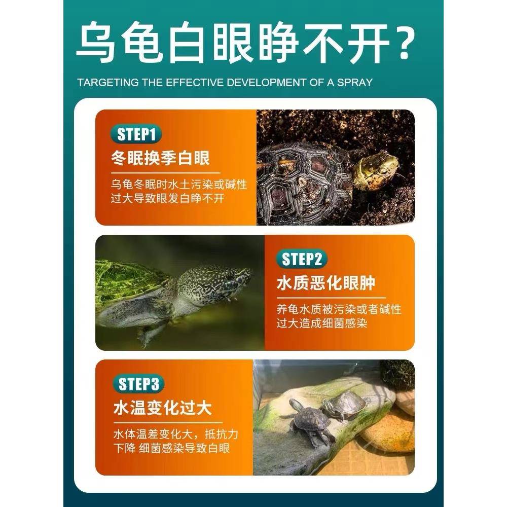正品乌龟白眼病专用特效药巴西龟草龟蒙眼红肿闭眼睛睁不开护龟液