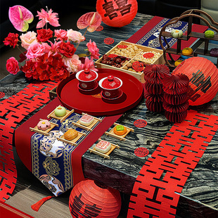 酒店婚房布置订婚宴敬茶全套结婚男方客厅茶几桌面摆件装饰套装