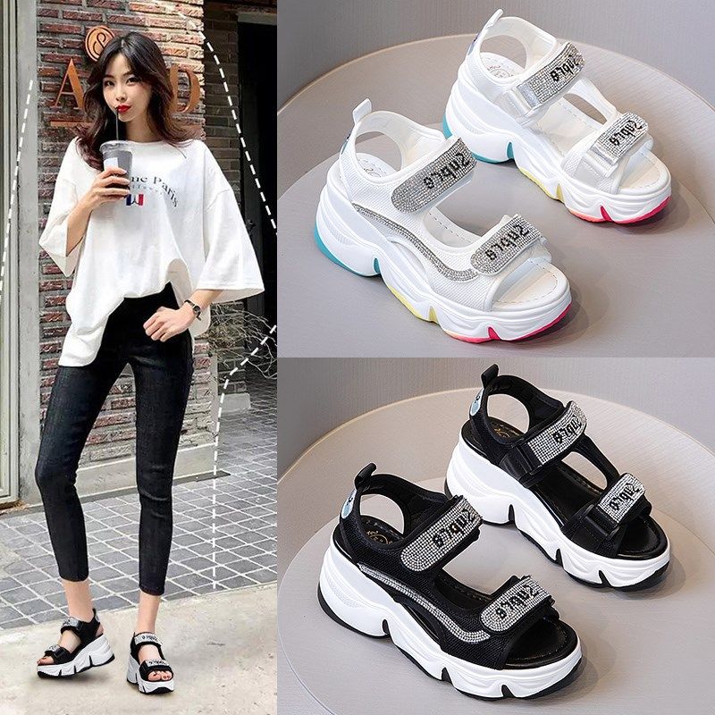 水钻凉鞋女夏季新款2020时尚百搭厚底增高松糕底凉鞋女士夏天潮鞋|ruв категории Женская обувь, сандалии - от Buy2taobao.com для оказания профессиональной услуги покупки агента Taobao