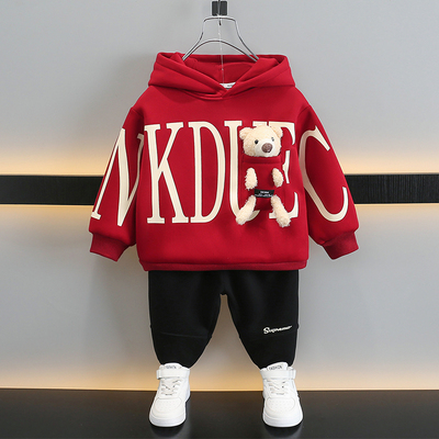 全棉纯棉童装男童卫衣套装春秋2025新款痞帅男宝宝秋冬加绒连帽卫