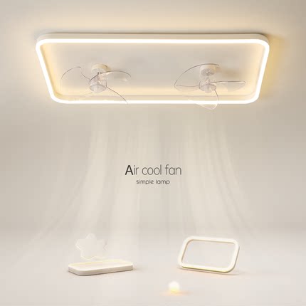 创意led客厅吸顶灯餐厅灯长方形隐形风扇灯简约现代卧室房间灯具