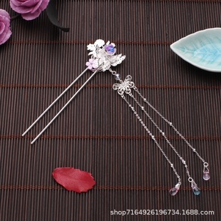 紫蝶古装簪子配饰流苏步摇仙子女古风发饰简约复古汉服头饰发簪