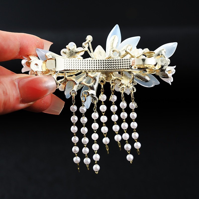 少女超仙花朵珍珠流苏发夹汉服旗袍优雅一字夹后脑勺古风盘头顶夹,饰品/流行首饰/时尚饰品新,民族风发饰,淘宝优惠券,粉丝福利购,淘宝优惠卷