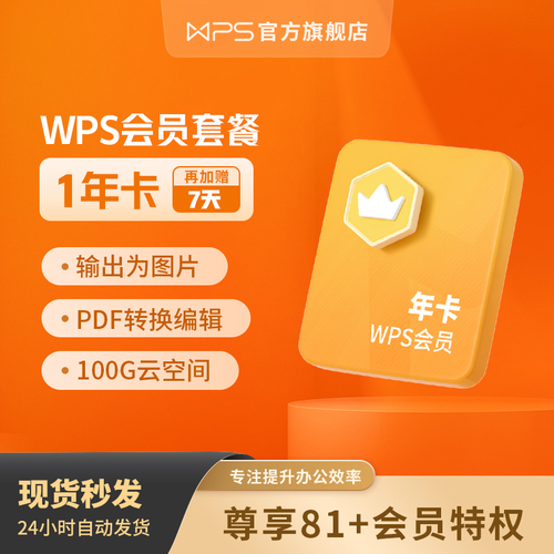 WPS会员1年套餐官方正版充自己号文字翻译输出图片PDF编辑转换