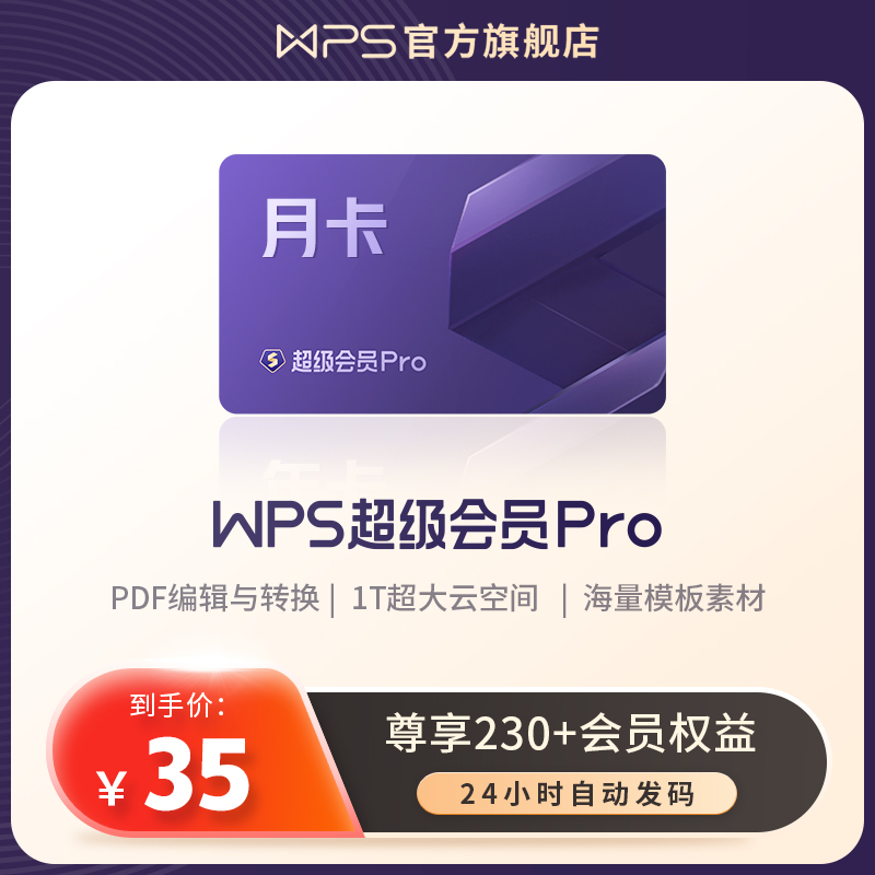 WPS超级会员PRO套餐月卡31天官方正版图片设计PPT模板总结汇报 教育培训 office办公制作 原图主图