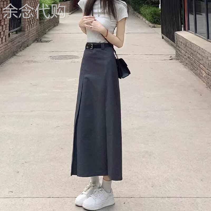 灰色百褶西装半身裙子女夏季2025新款高腰显瘦a字包臀中长版伞裙