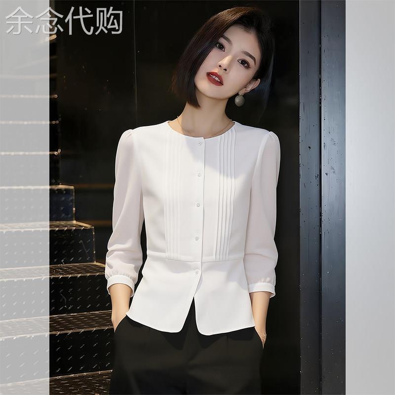 别致简约极简风七分袖衬衫2026春夏新款女白色小众设计感上衣衬衫