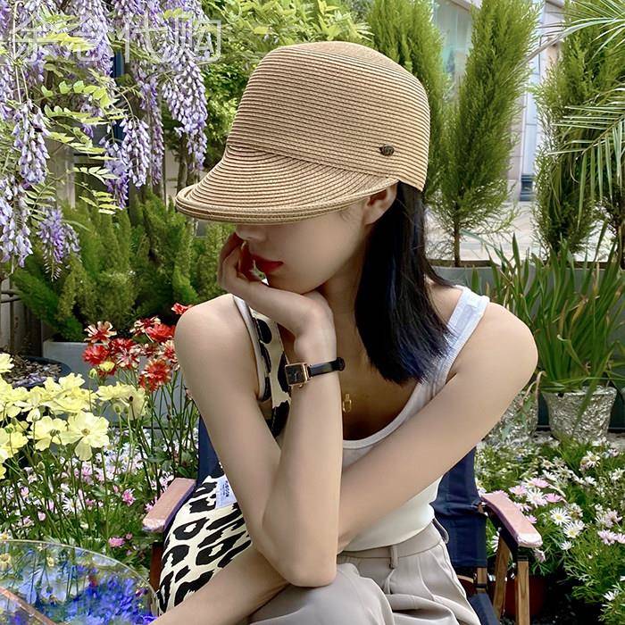 日本新款草编棒球帽马术草帽女2025日系春夏显脸小防晒遮阳遮阳帽