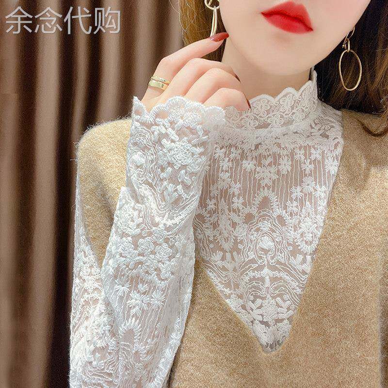欧洲站柔软高领蕾丝打底衫女2026春秋冬新款内搭长袖镂空网纱上衣