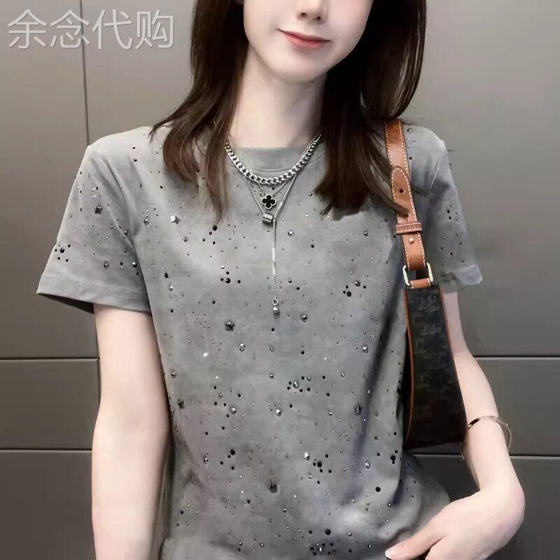 2025夏季短袖T恤女装 灰色大码修身显瘦上衣 小个子韩版正肩通勤
