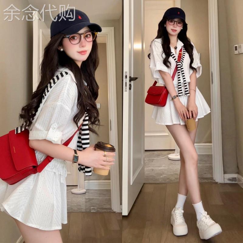 英国DHWA小个子长袖衬衫连衣裙女夏季韩系休闲显瘦两件套