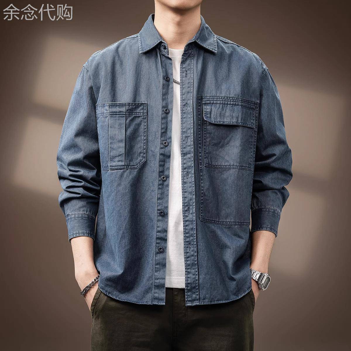 意大利高端复古牛仔衬衫男士2025春秋款日系复古宽松大尺码长袖外