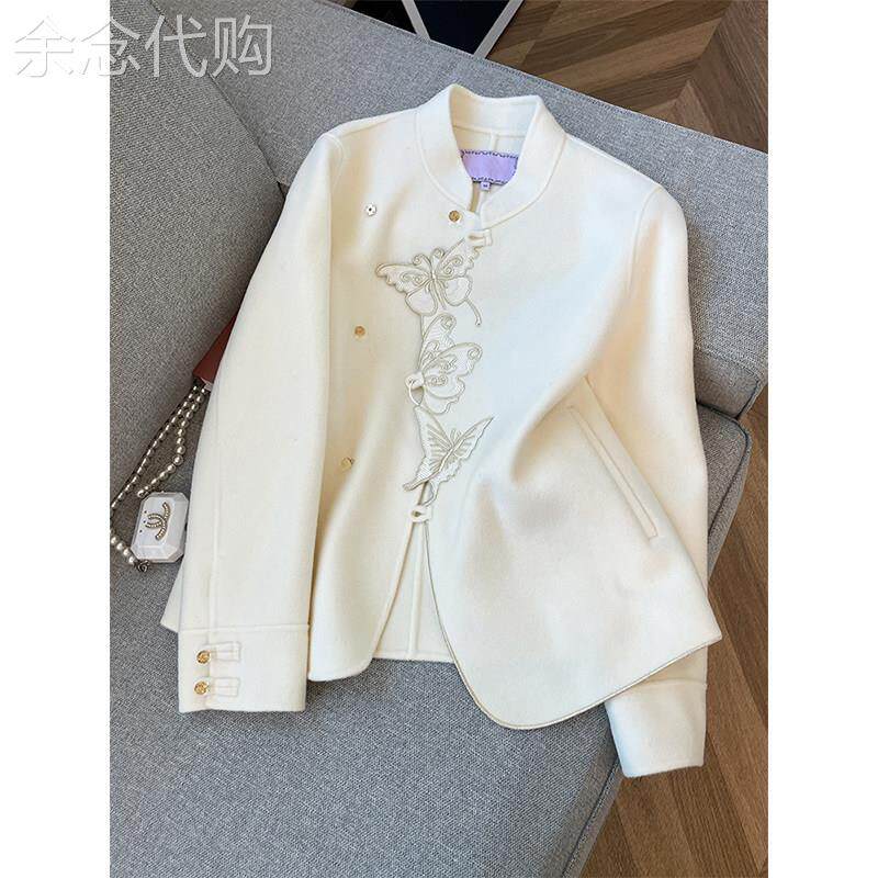 新中式甜美优雅刺绣呢子短外套女2026冬加厚高级时尚盘扣毛呢上衣