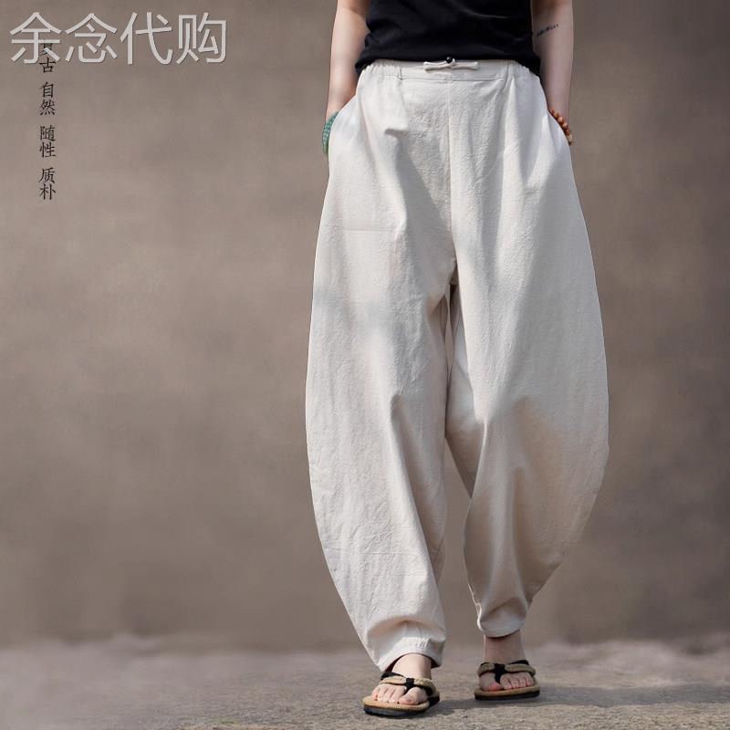 高端亚麻休闲 裤子男士2025新款夏季薄款棉麻弯刀男裤太极禅服男