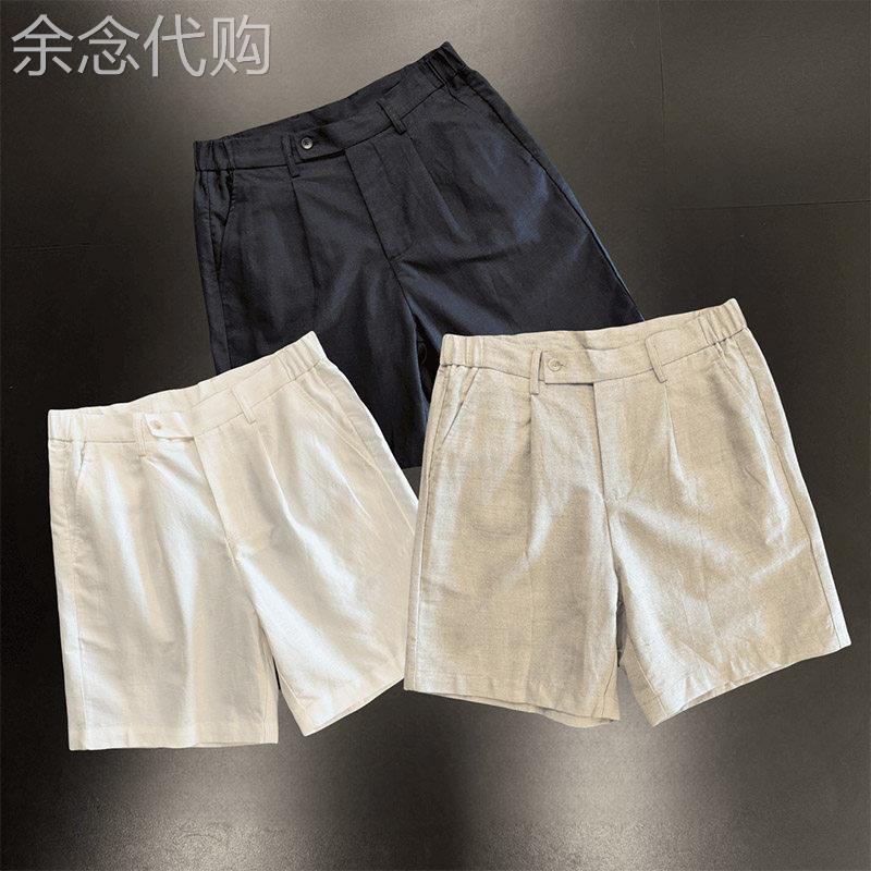 老钱风亚麻短裤男士夏季轻薄款透气商务通勤五分西裤宽松休闲裤子