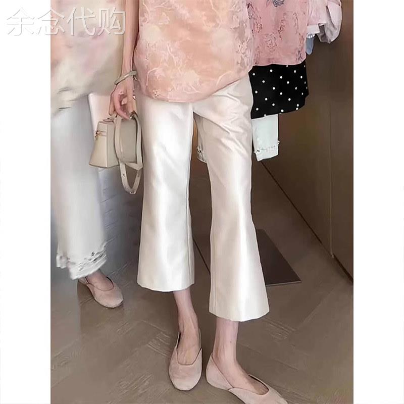 高级感醋酸缎面七分裤子女夏季2025新款高腰显瘦小个子休闲微喇裤
