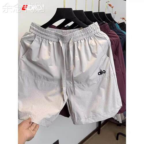 网眼速干短裤男士2025新款夏季冰丝凉感刺绣运动休闲五分裤男款潮