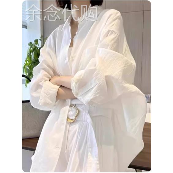 当季新品~高颜值百搭宽松白色棉麻长袖衬衫防晒衣女开 衫亚麻衬衫