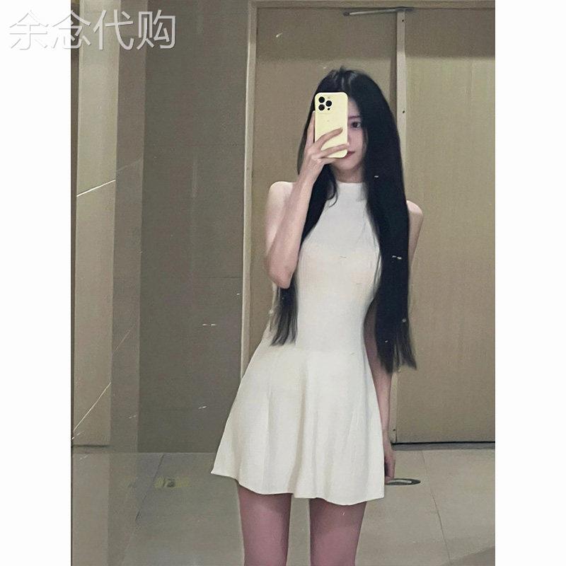 法式别致气质无袖针织背心裙子女夏季纯欲收腰显瘦白色A字洋装