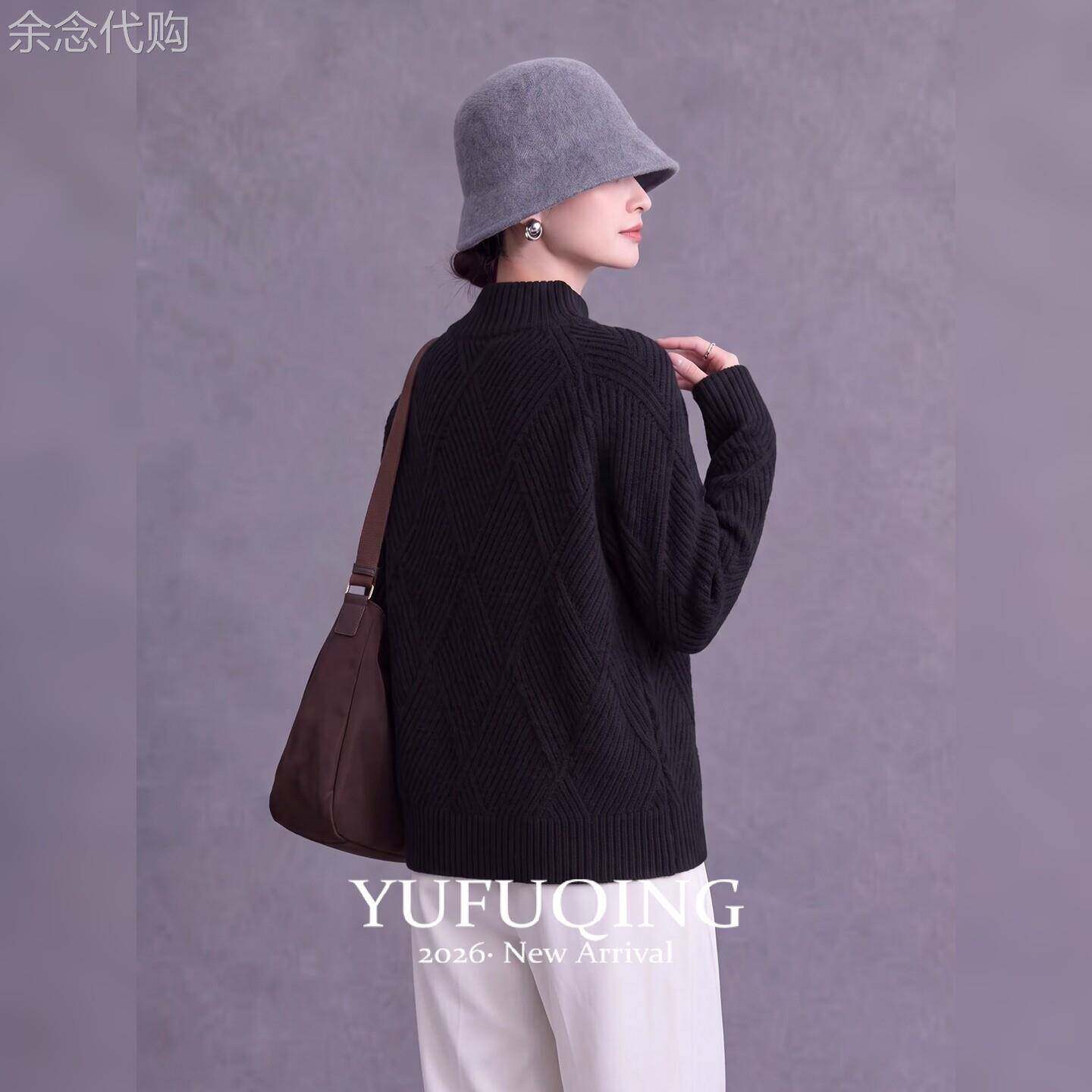 秋季女装黑色高领套头针织衫毛衣宽松长袖气质通勤百搭简约风上衣