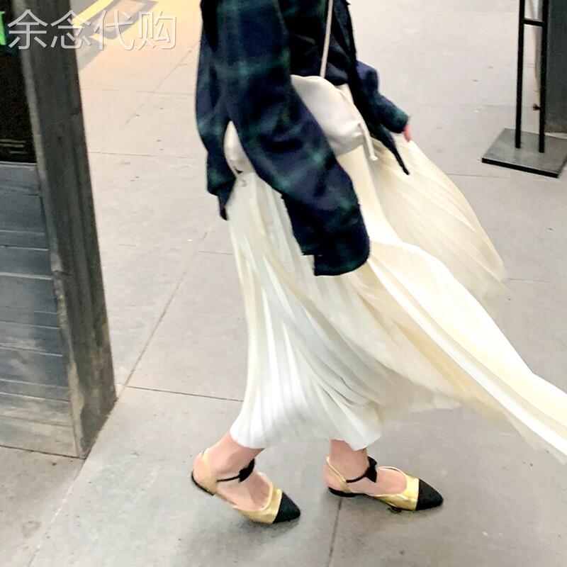 且优雅且贵气!两种跟高!小香风拼色蝴蝶结包头单鞋平底中跟凉鞋