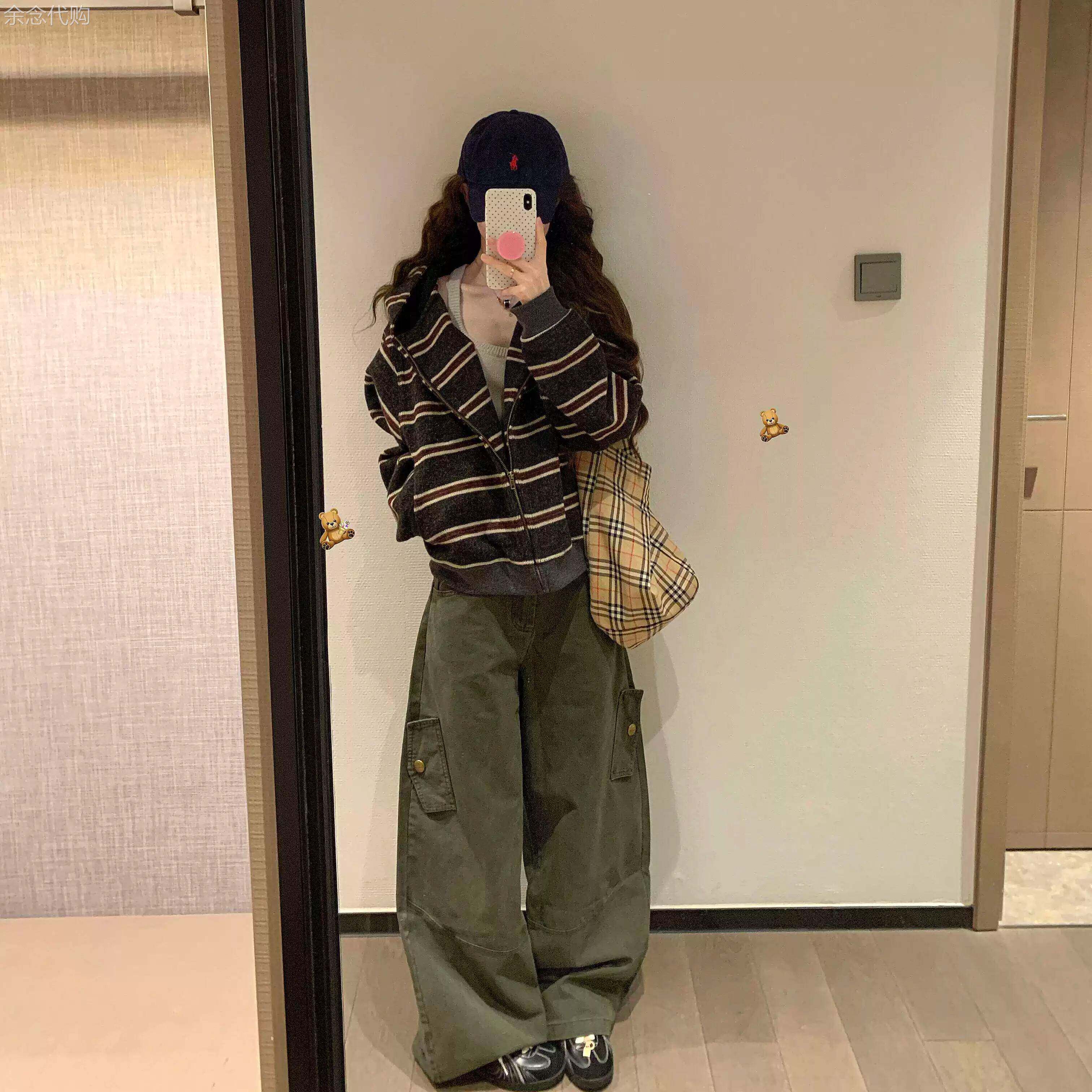 条纹连帽卫衣女春秋季2026新款宽松慵懒风小个子拉链开衫外套上衣
