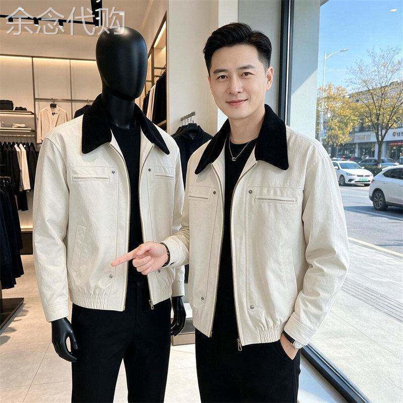 潮牌高端工装牛仔衣外套男款秋季2026新款翻领撞色哈灵顿正肩夹克