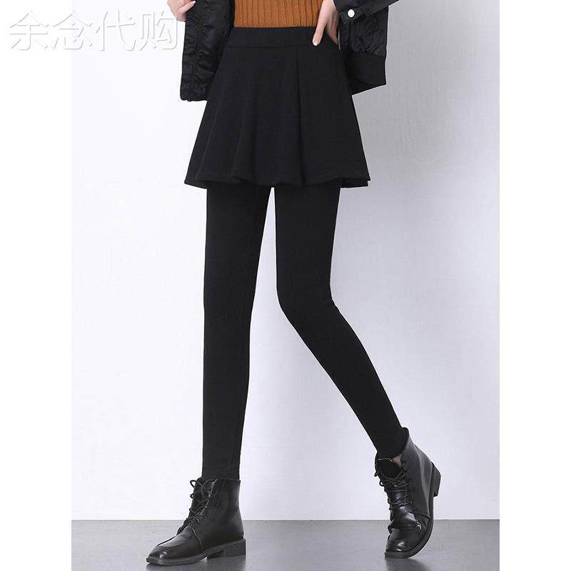 春秋假两件打底裤女外穿百褶裙裤胖mm加大码200斤加绒一体带裙裤