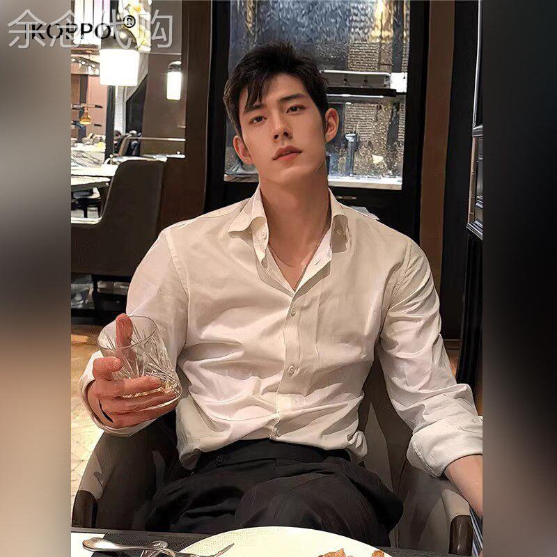 轻奢英伦雅痞长袖衬衫男款春季禁欲系修身内搭叠穿衬衣人夫感外套