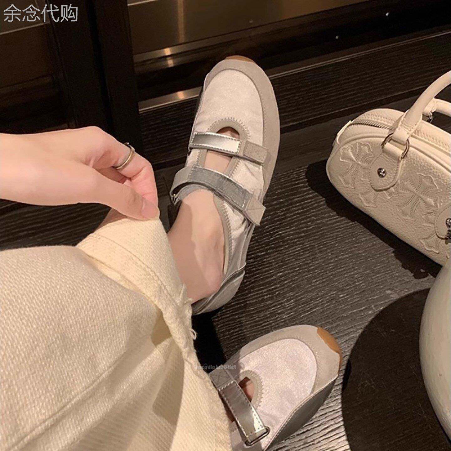港风时尚简约德训鞋女2026夏季新款镂空魔术贴玛丽珍鞋运动休闲鞋