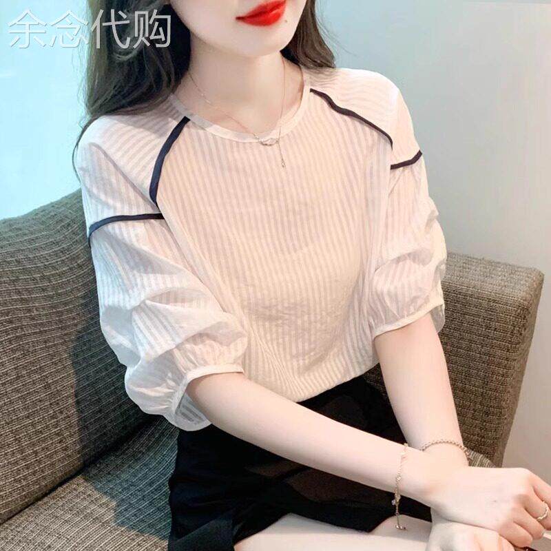 白色短袖T恤女夏季2026新款宽松显瘦设计感小个子气质雪纺衫上衣