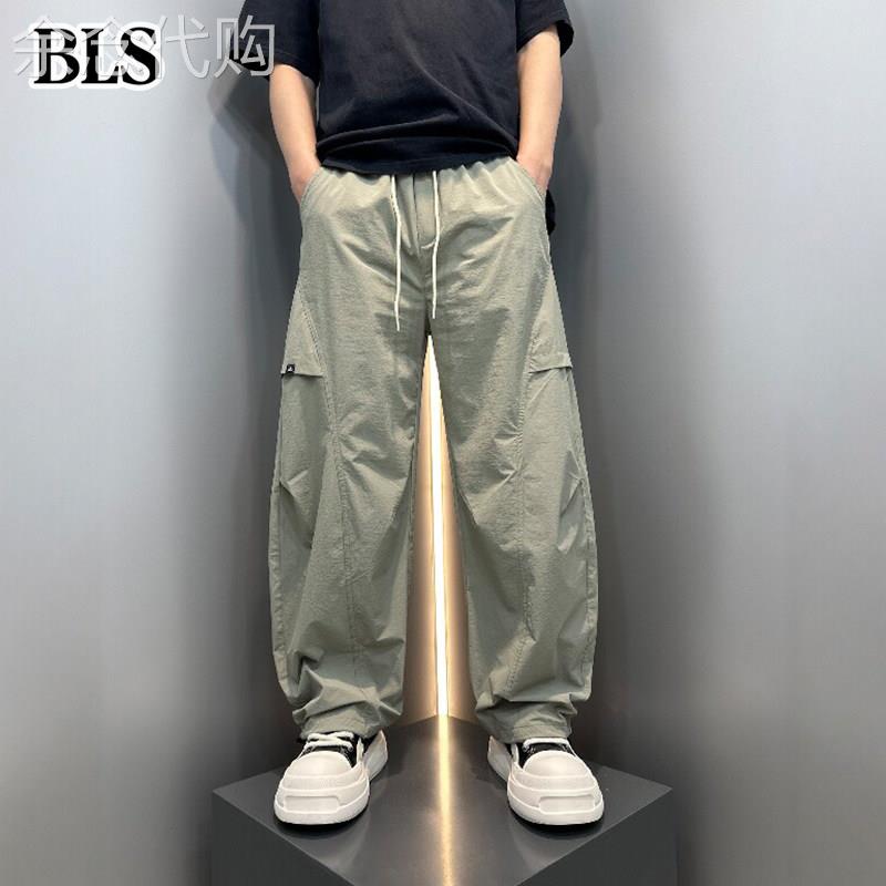 高端抽绳弯刀休闲裤男士夏季薄款2026新款宽松阔腿直筒束脚工装裤