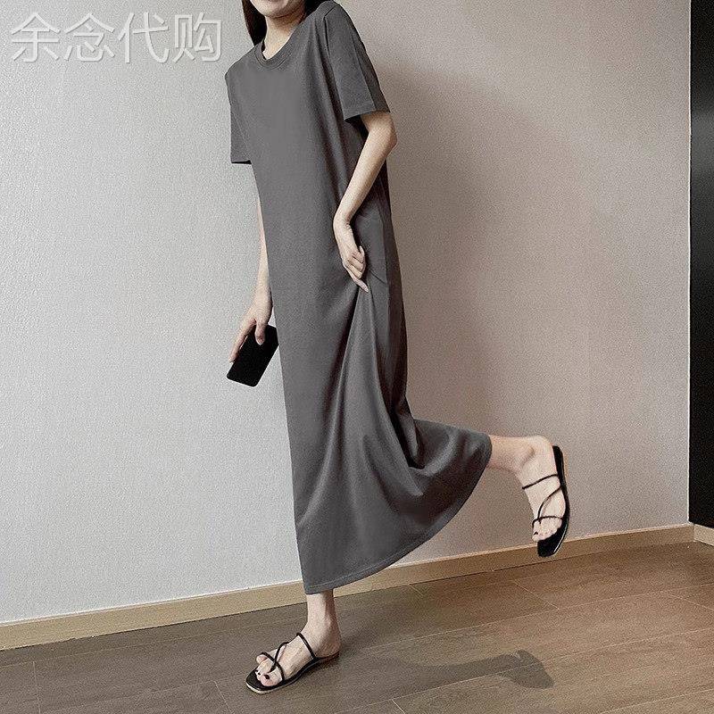 短袖t恤裙中长款女2026新款韩版春季宽松过膝长裙休闲直筒连衣裙