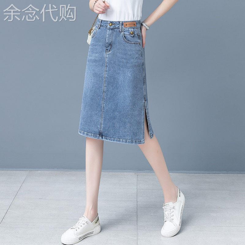 蓝色牛仔半身裙女夏季2026新款高腰显瘦小个子直筒开叉包臀一步裙