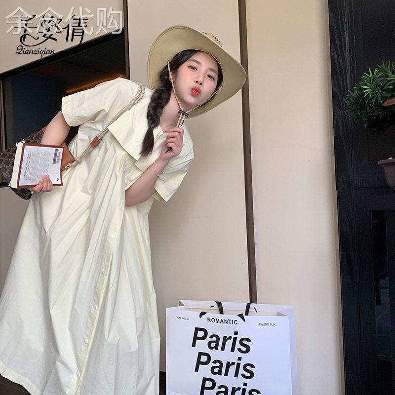 奶黄色洋装女夏季2026新款元气少女俏皮减龄学院风甜美百褶长裙