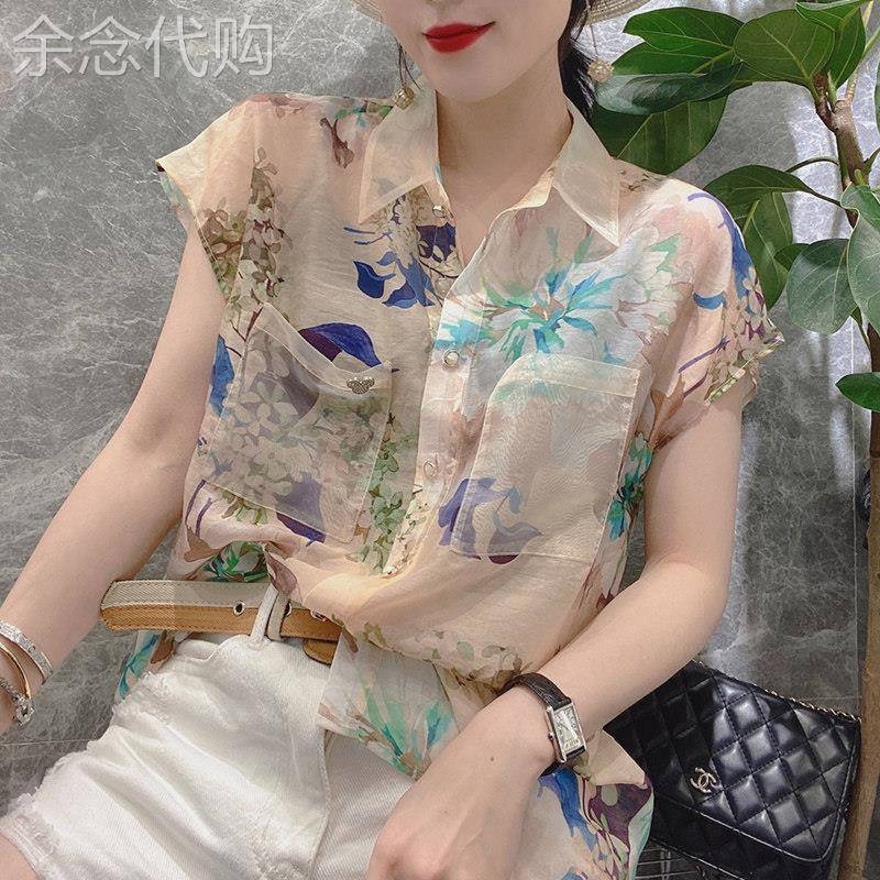 雪纺衬衫女设计感小众新款2026年夏季薄款短袖衬衣洋气翻领上衣女