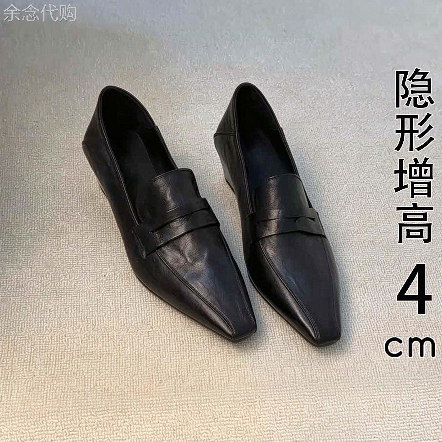 英国真皮黑色乐福鞋女2026新款秋季法式方头低跟小皮鞋子增高单鞋